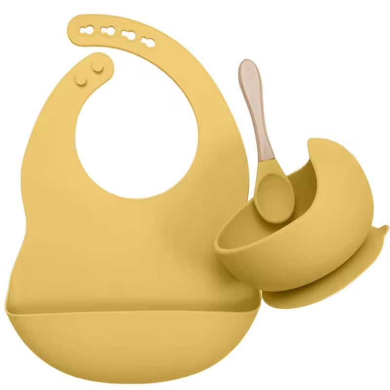 Silicone Baby Feeding Set – Bowl, Spoon & Bib (BPA-Free)