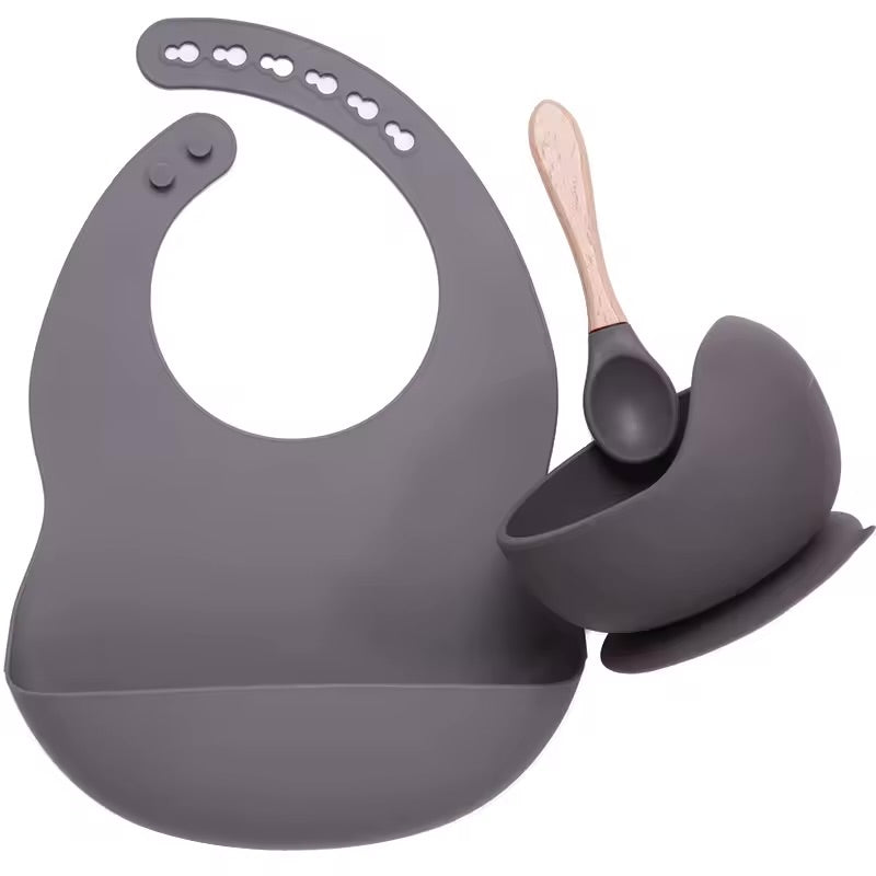 Silicone Baby Feeding Set – Bowl, Spoon & Bib (BPA-Free)