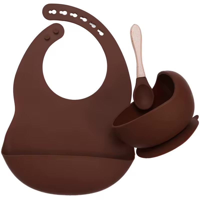 Silicone Baby Feeding Set – Bowl, Spoon & Bib (BPA-Free)