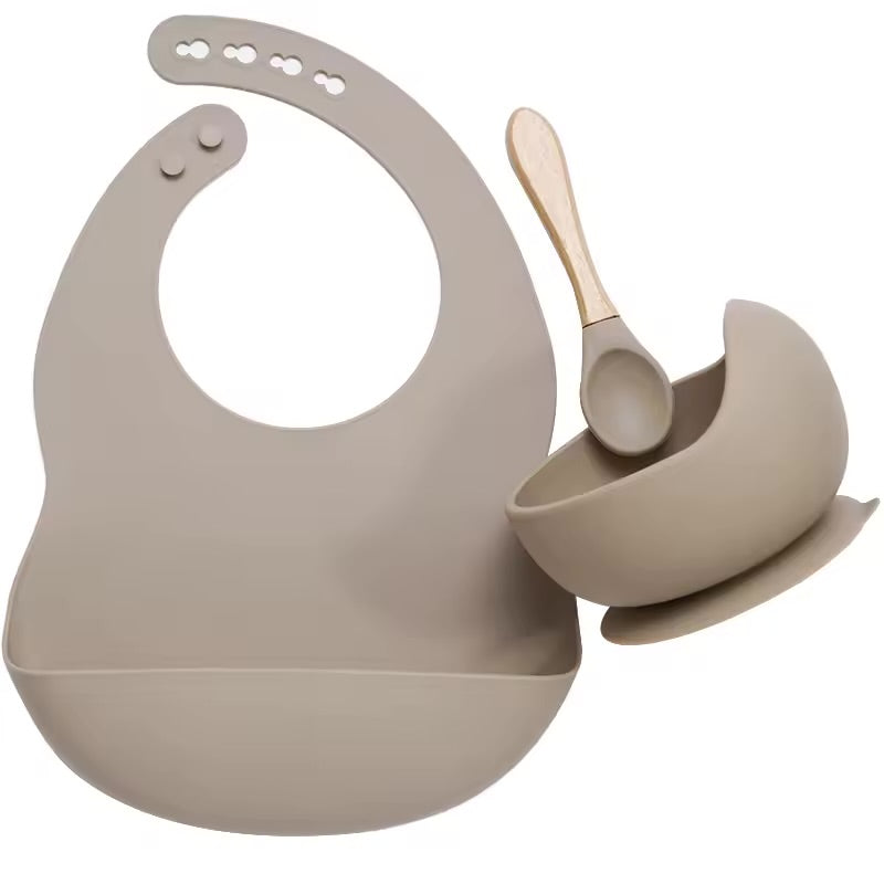 Silicone Baby Feeding Set – Bowl, Spoon & Bib (BPA-Free)
