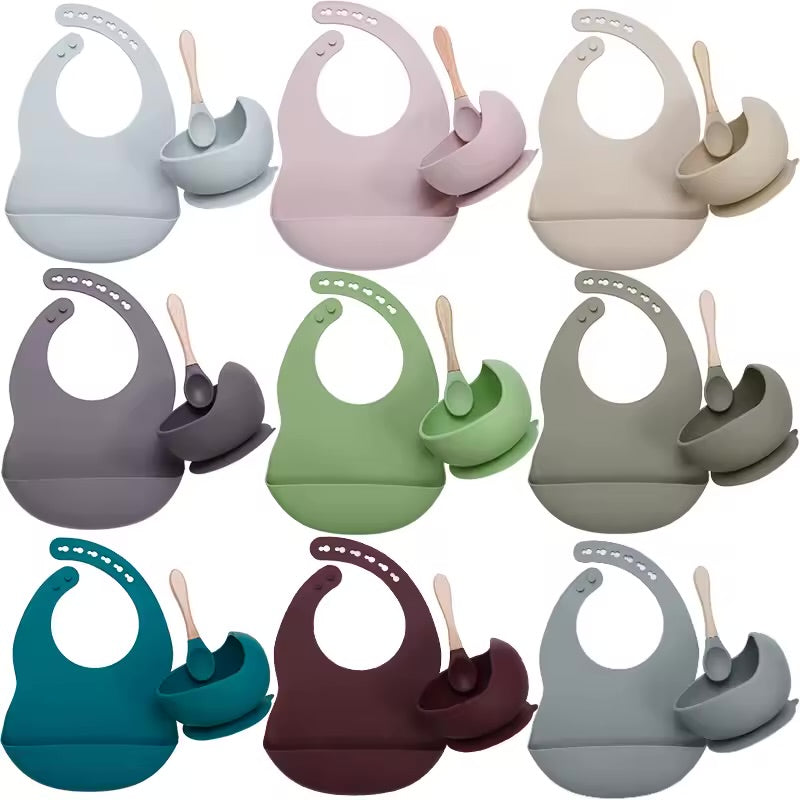 Silicone Baby Feeding Set – Bowl, Spoon & Bib (BPA-Free)