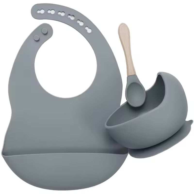 Silicone Baby Feeding Set – Bowl, Spoon & Bib (BPA-Free)