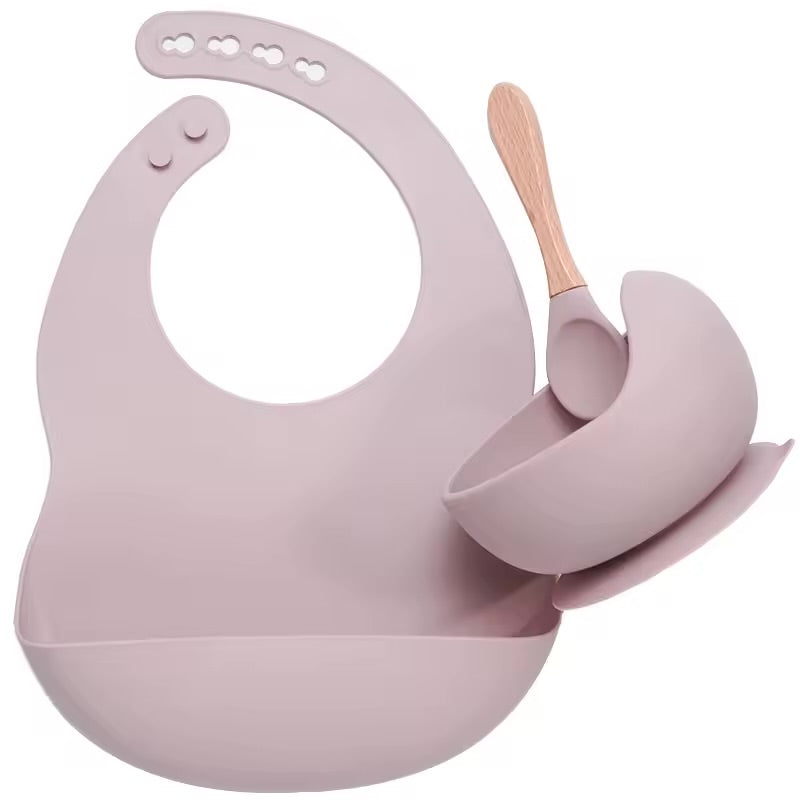 Silicone Baby Feeding Set – Bowl, Spoon & Bib (BPA-Free)