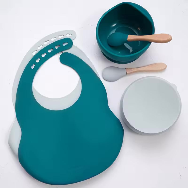 Silicone Baby Feeding Set – Bowl, Spoon & Bib (BPA-Free)