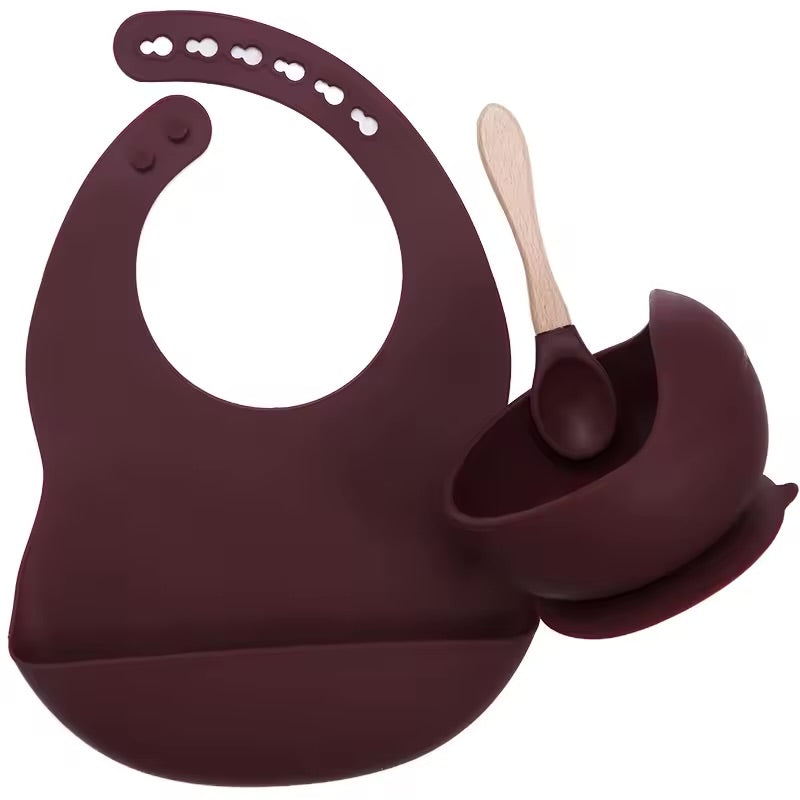 Silicone Baby Feeding Set – Bowl, Spoon & Bib (BPA-Free)