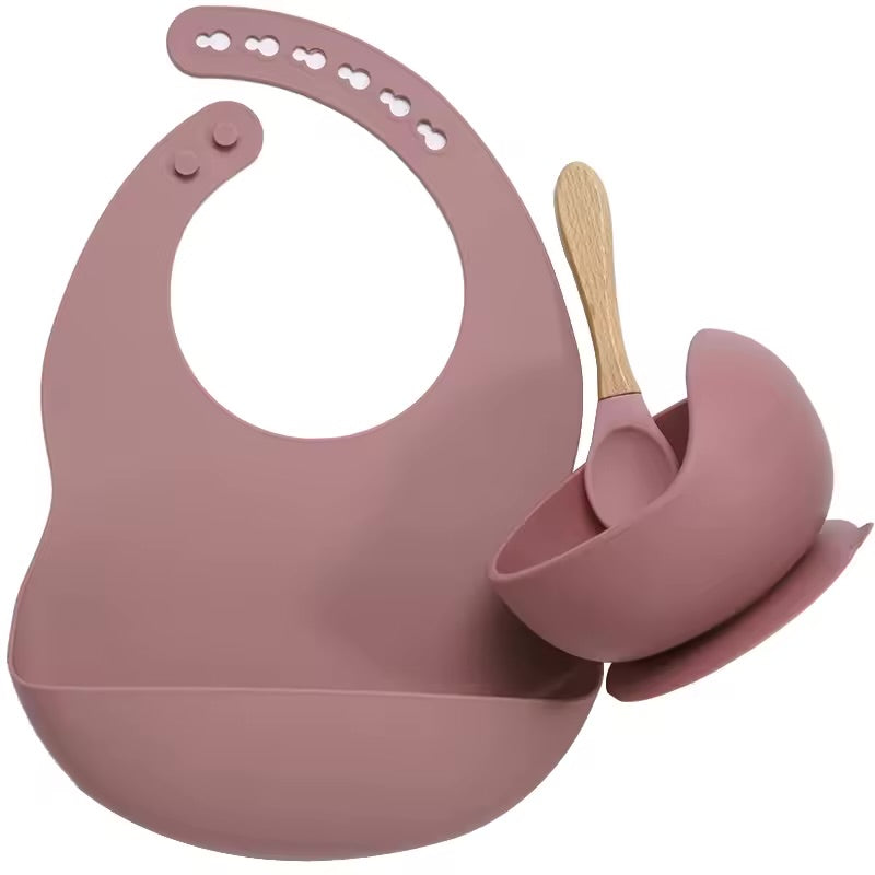 Silicone Baby Feeding Set – Bowl, Spoon & Bib (BPA-Free)
