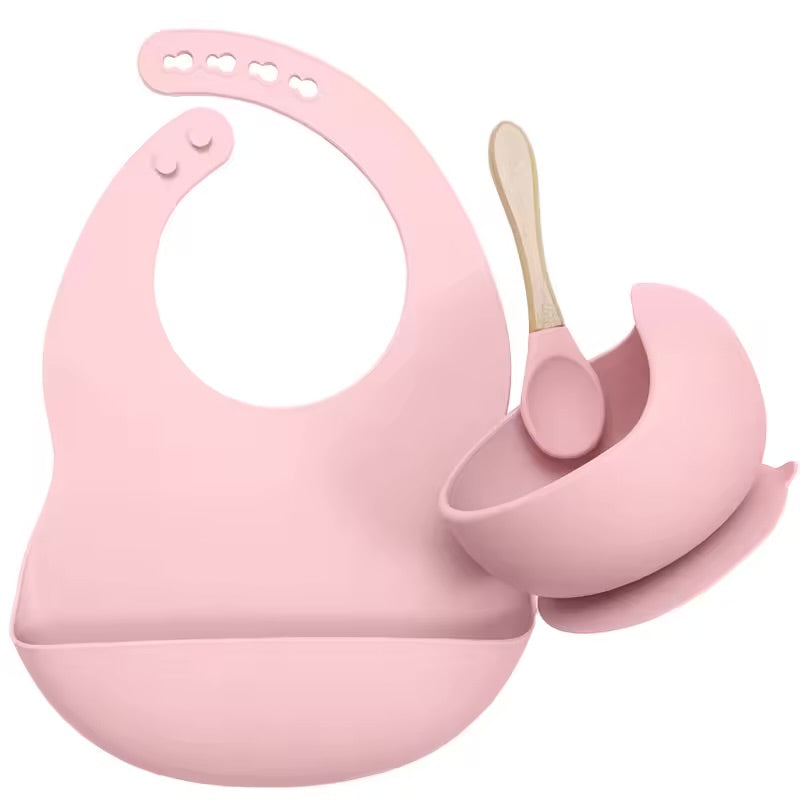 Silicone Baby Feeding Set – Bowl, Spoon & Bib (BPA-Free)