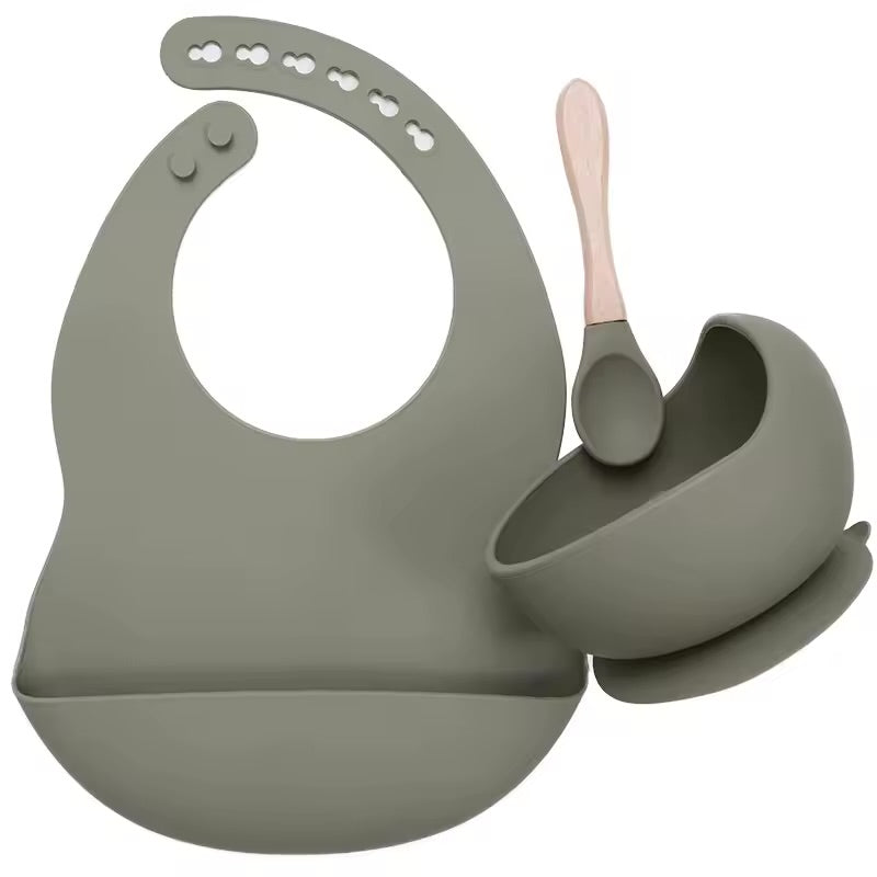 Silicone Baby Feeding Set – Bowl, Spoon & Bib (BPA-Free)