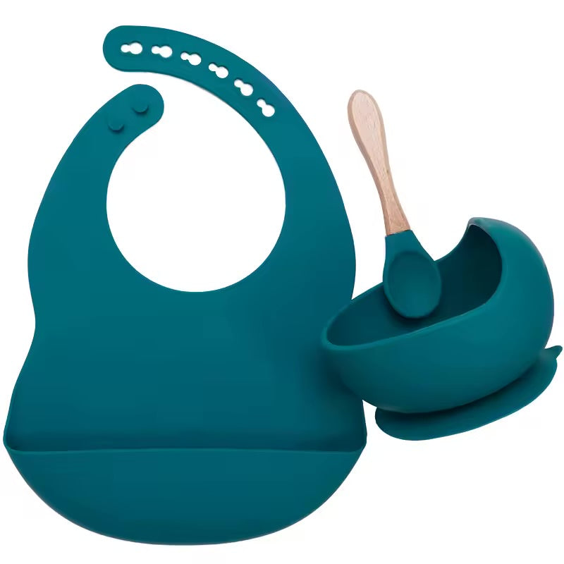 Silicone Baby Feeding Set – Bowl, Spoon & Bib (BPA-Free)