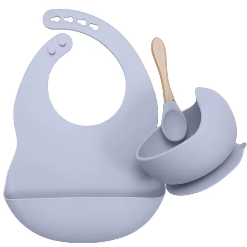 Silicone Baby Feeding Set – Bowl, Spoon & Bib (BPA-Free)