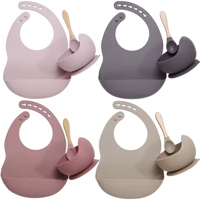 Silicone Baby Feeding Set – Bowl, Spoon & Bib (BPA-Free)