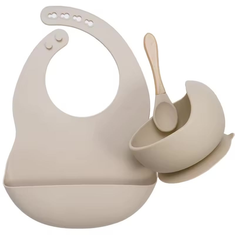 Silicone Baby Feeding Set – Bowl, Spoon & Bib (BPA-Free)
