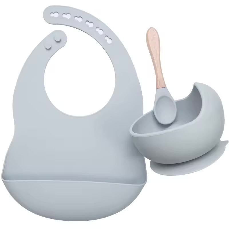 Silicone Baby Feeding Set – Bowl, Spoon & Bib (BPA-Free)