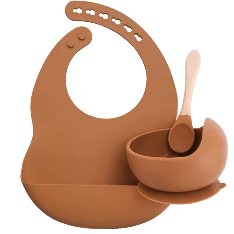 Silicone Baby Feeding Set – Bowl, Spoon & Bib (BPA-Free)