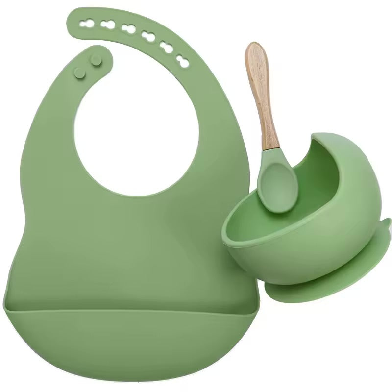 Silicone Baby Feeding Set – Bowl, Spoon & Bib (BPA-Free)