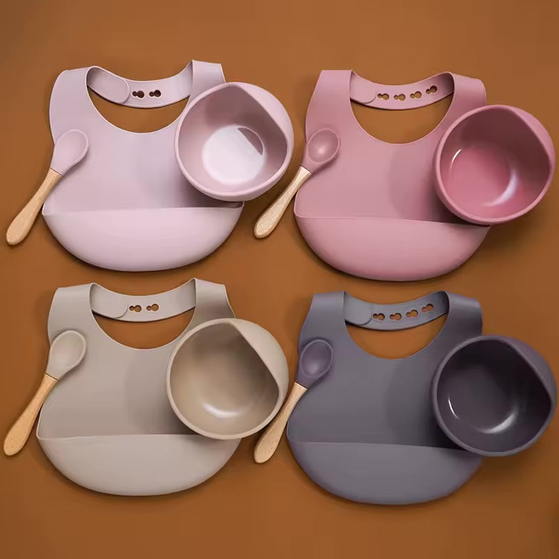 Silicone Baby Feeding Set – Bowl, Spoon & Bib (BPA-Free)